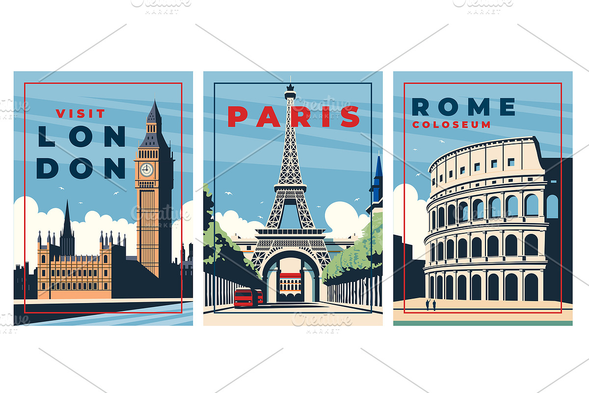 Retro City Travel Poster Set, a Background Graphic by Creative Graphics (Photo 1 of 5)
