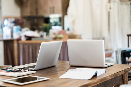 Workplace in the rustic room featuring chamomile, flowers, and rustic
