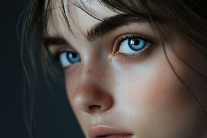 Serene portrait of blue eyed beauty, a Photo by Pavel_design