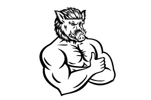 Angry Wild Boar Pig Man Arms Crossed, an Illustration by patrimonio