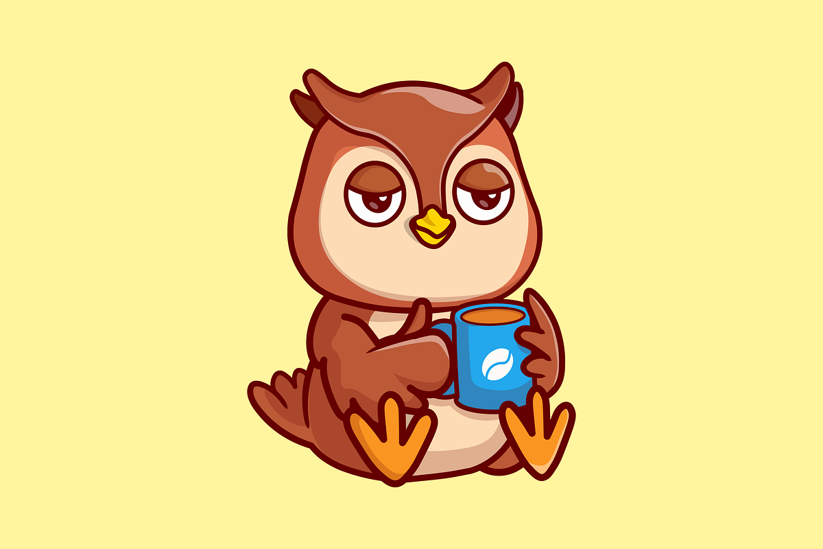 Cute Sleepy Owl Drinking Coffee, an Animal Illustration by Catalyst Labs