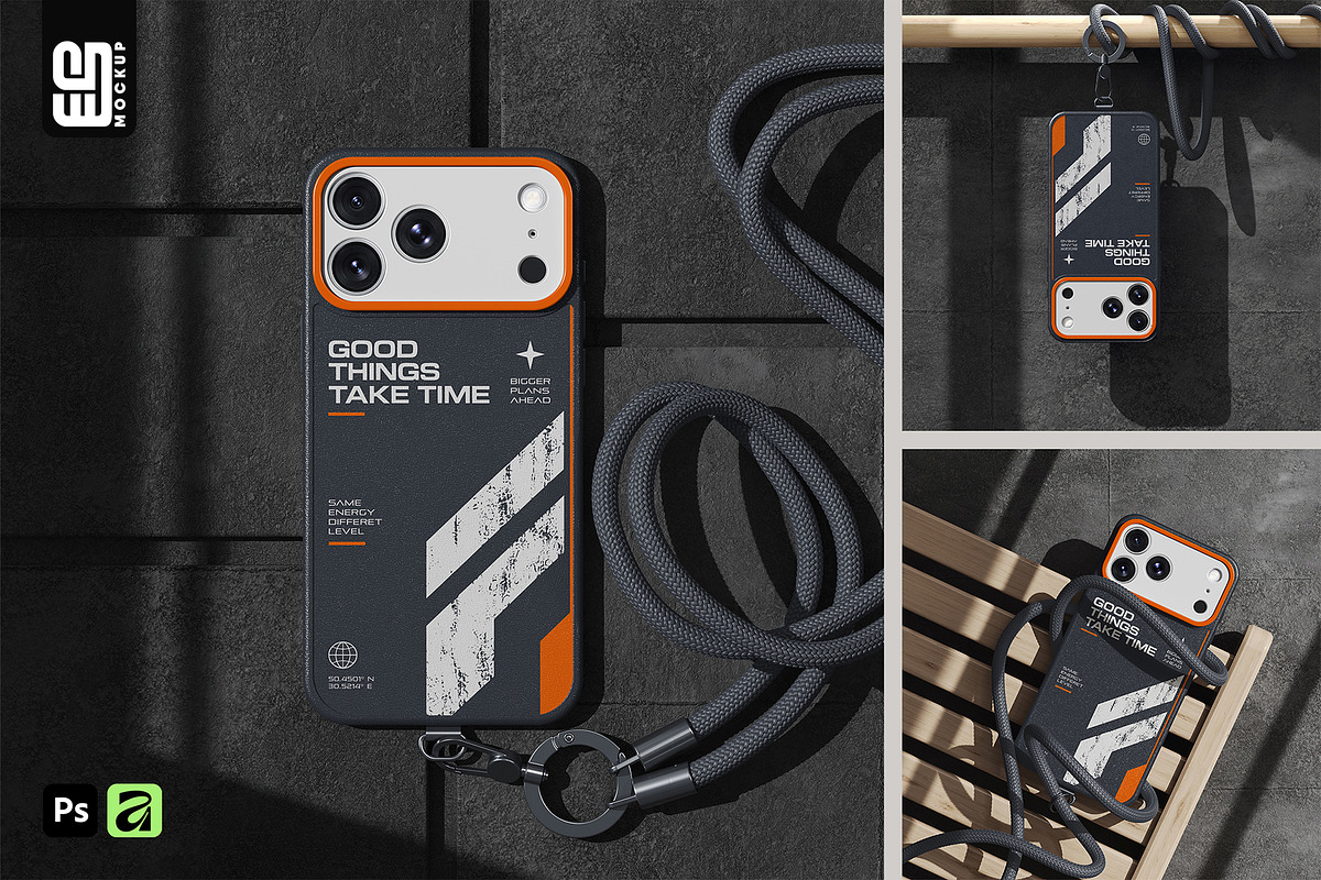iPhone 18 Case with Cord Mockup, an iPhone Mockup by SD Mockup (Photo 1 of 5)