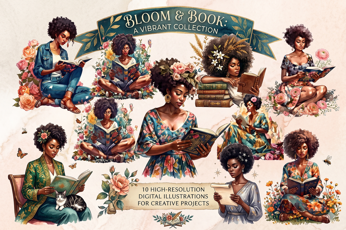 Study Black Girl Magic Clipart Set, an Illustration by Jalina Clipart Studio (Photo 1 of 6)