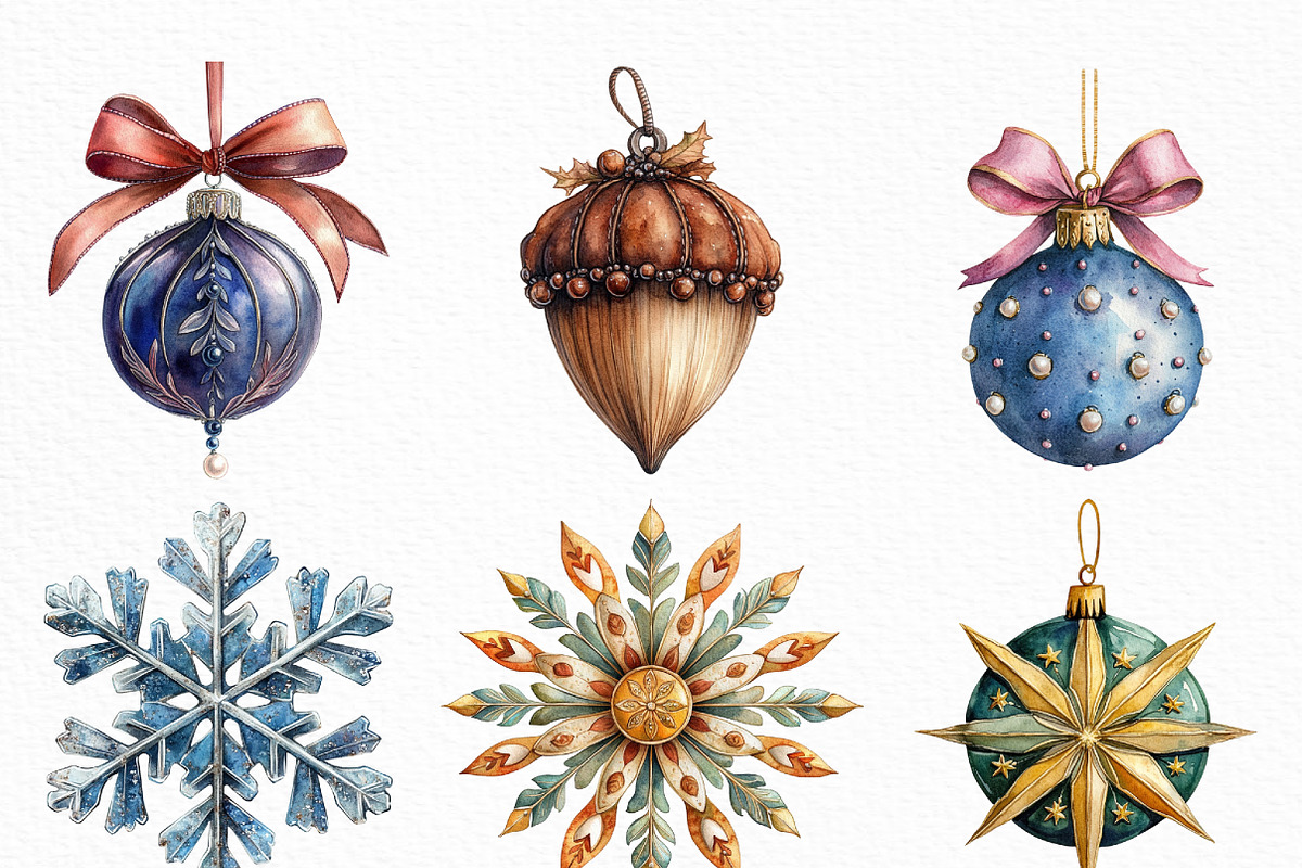 Vintage Christmas Ornaments Clipart, an Illustration by Craft Nest (Photo 5 of 6)