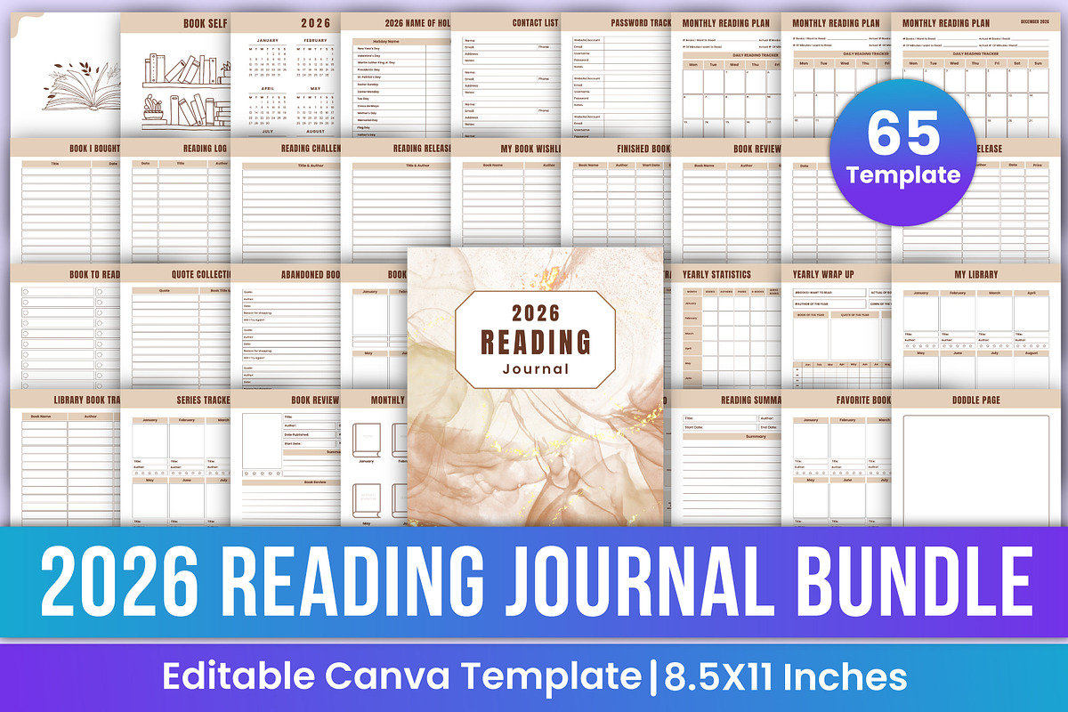 2026 Reading Journal Bundle Canva, a Stationery Template by Mustafiz (Photo 1 of 8)