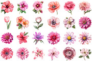 Watercolor Flowers Pink Clipart Set, an Illustration by Sublimation Artist (Thumbnail 2 of 6)
