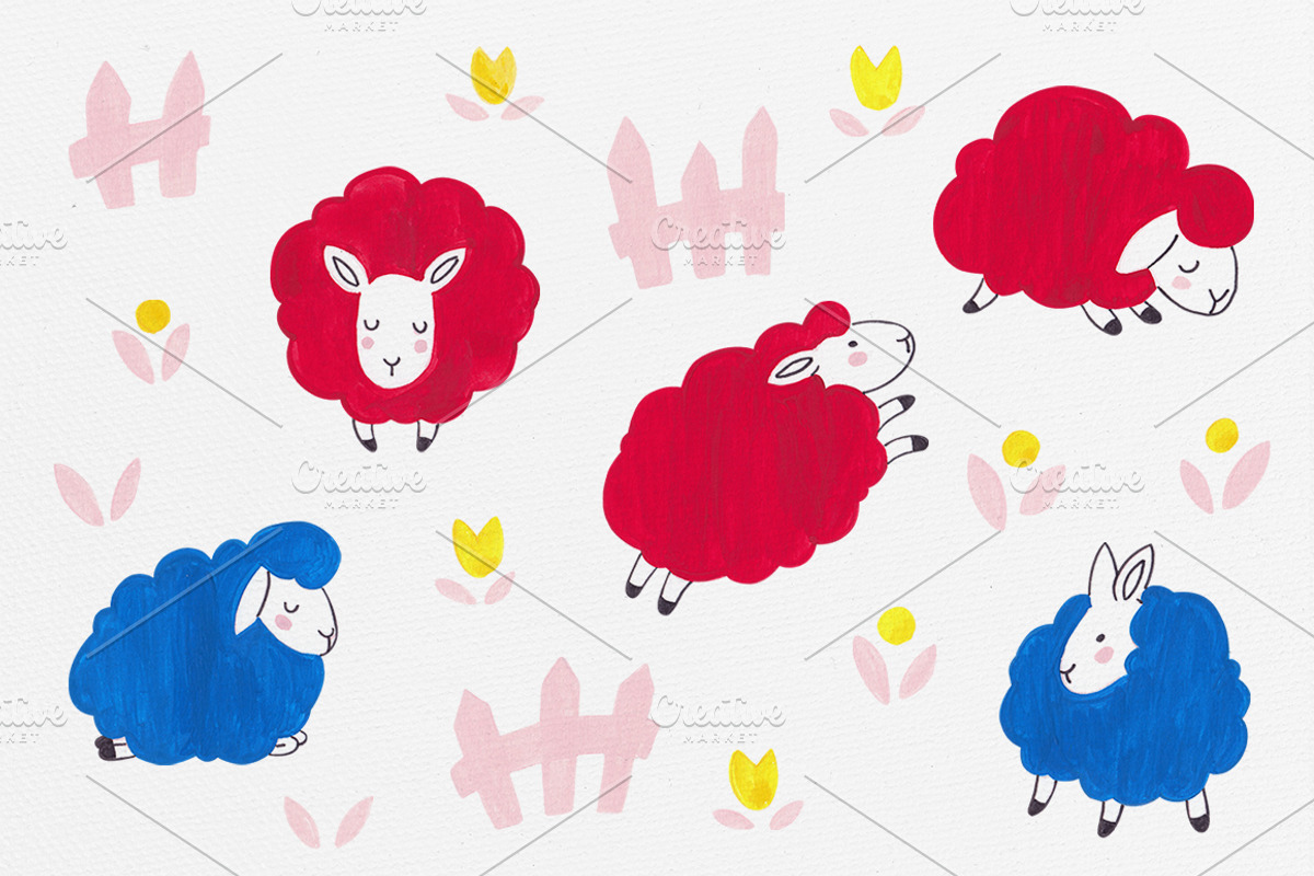 Frisky Sheeps Patterns and Cliparts, an Animal Illustration by Petite Salade (Photo 3 of 3)