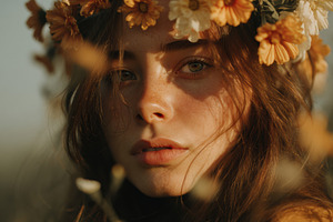 Woman with Blooming Flowers in Hair, a Person Photo by Virgo Studio