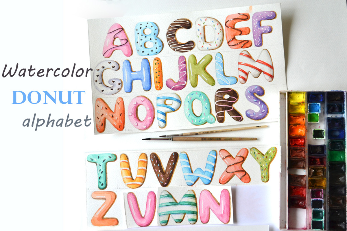 Watercolor donut alphabet., an Education Illustration by yulia.sukhanova (Photo 1 of 3)