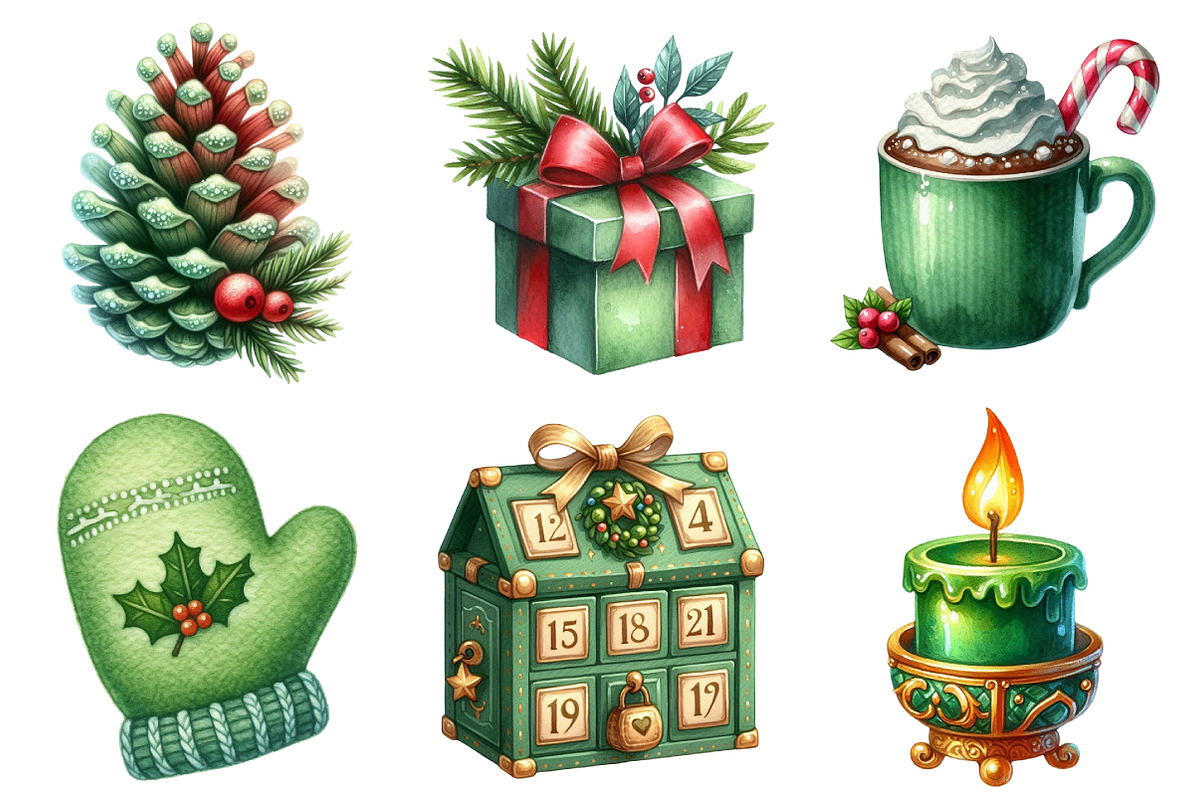 Green Christmas Sublimation Clipart, an Illustration by Daily.Designs (Photo 2 of 5)
