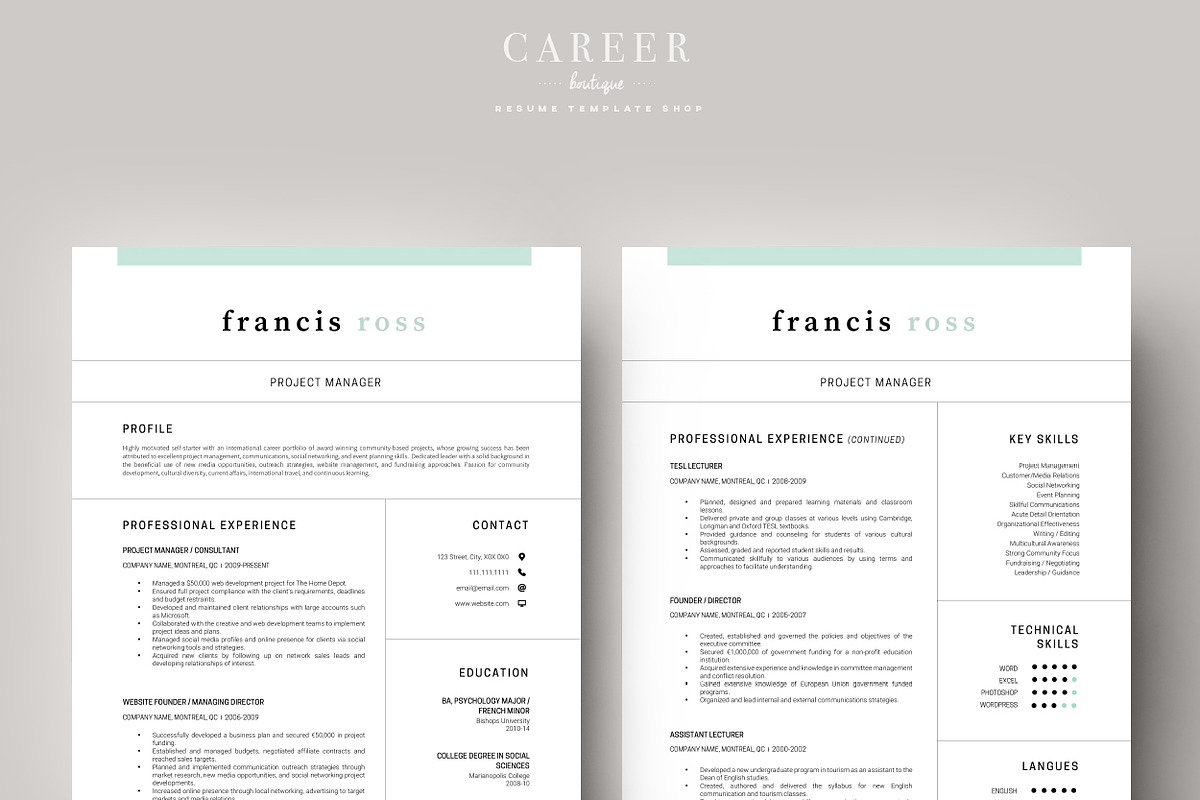 Modern Resume & CoverLetter Template, a Resume Template by careerboutique (Photo 2 of 6)