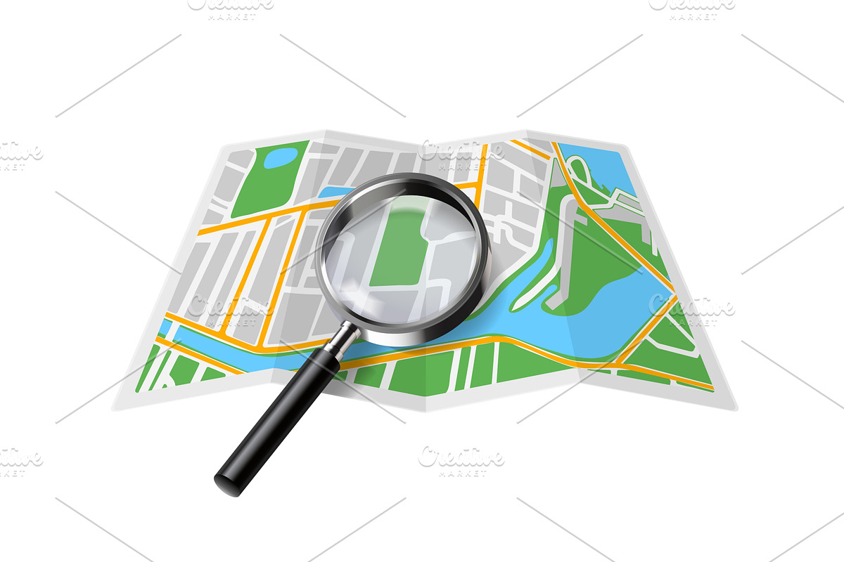 Map magnifying glass. Realistic, an Illustration by Stock-Smart-Start