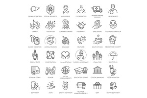 Set of Charity line icons, an Outline Icon by Tettygreen