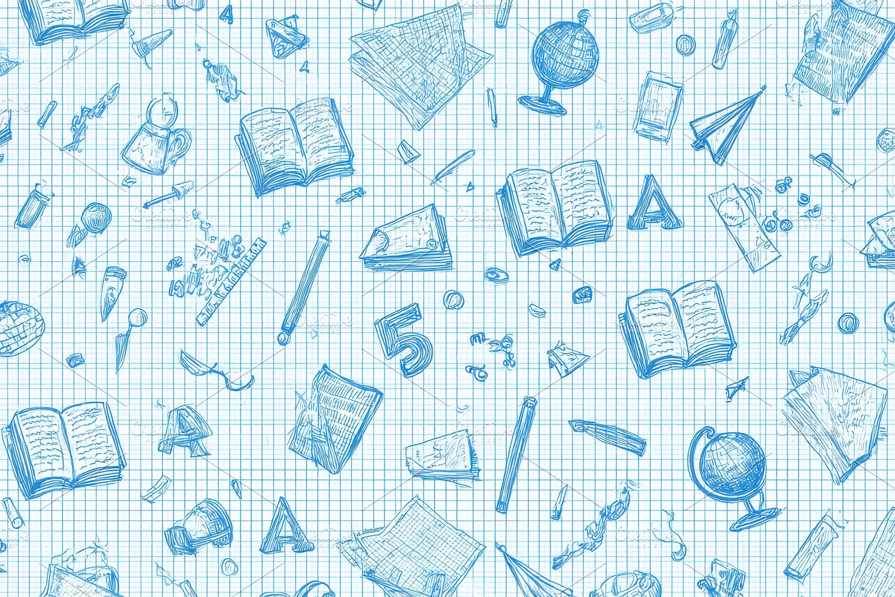 Blue Sketch School Supplies Notebook, a Photo by Pixeness Studio