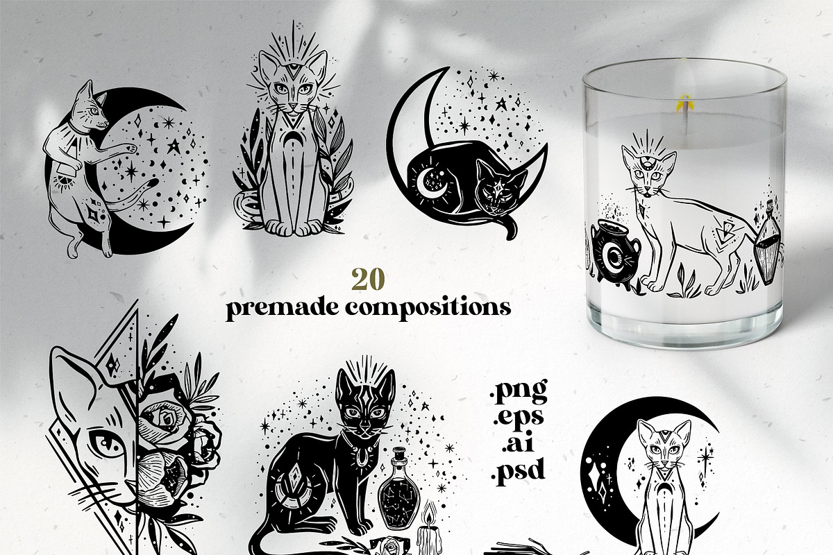 Magic Cats Illustrations Clipart, an Illustration by Julia M. Watercolor (Photo 9 of 13)