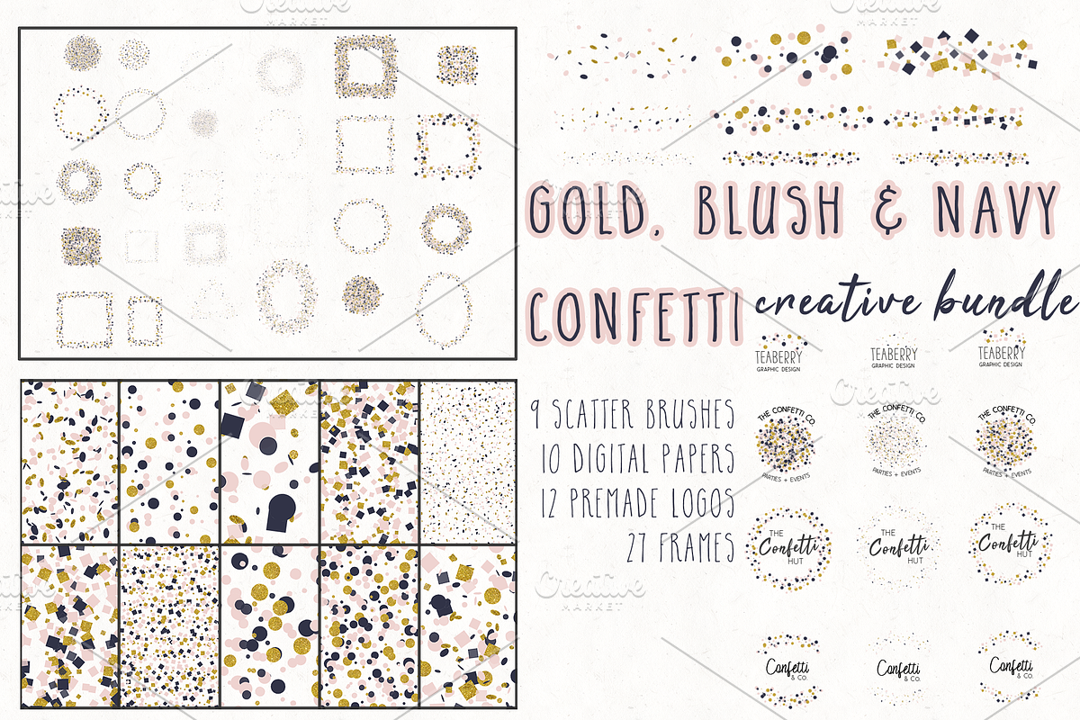 Gold, Blush & Navy Confetti Bundle, an Object Graphic by TeaBerry (Photo 1 of 5)