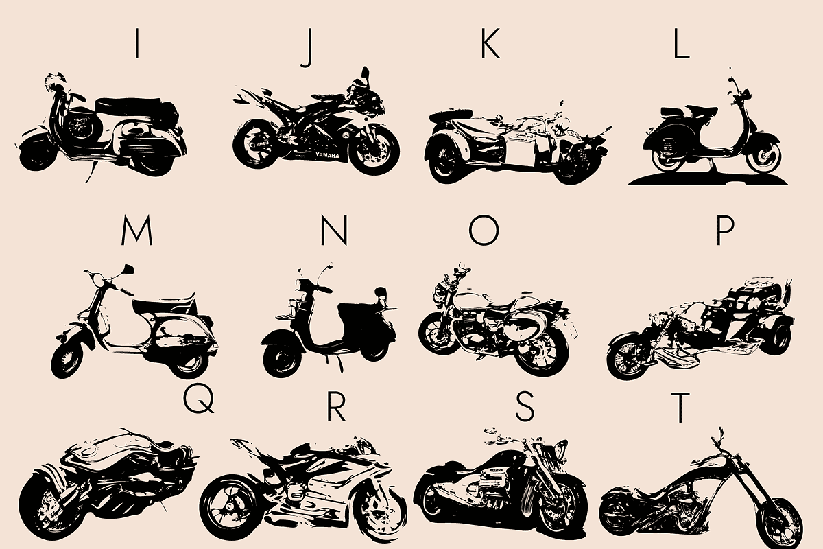 Motorcycle Dingbats Font, a Symbol Font by Minimalartstudio (Photo 5 of 8)