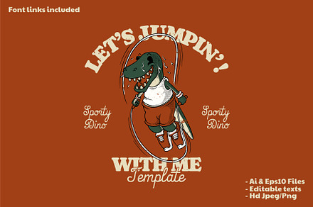 retro t-rex mascot jumping rope