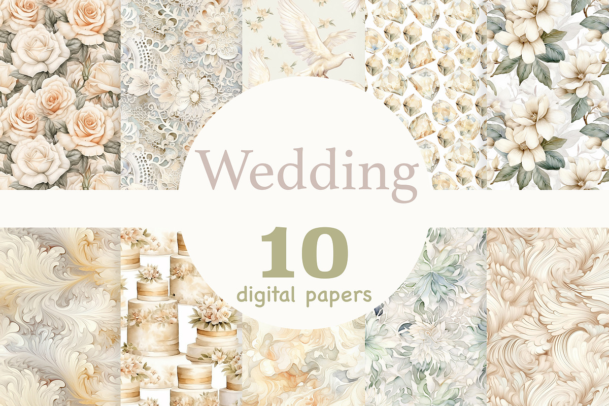 Watercolor Wedding Digital Paper, a Pattern Graphic by GlamArtZhanna (Photo 1 of 3)