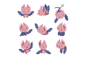 Cartoon bats. Funny bat characters, an Animal Illustration by Valerie Bodnar