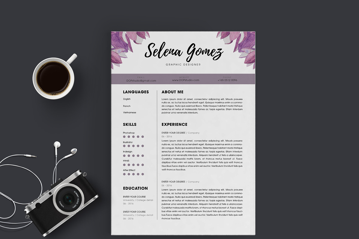 Purple Floral Cv template, a Resume Template by Emaholic Template (Photo 3 of 4)
