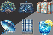 Watercolor Blue 1920s Summer Clipart, an Illustration by Black Bird Studio (Thumbnail 6 of 6)