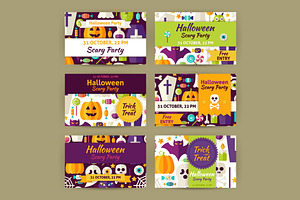 Halloween Flat Vector Invitations