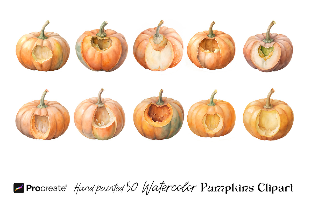 Hand-Painted Watercolor Pumpkins, an Object Graphic by crafty (Photo 7 of 8)