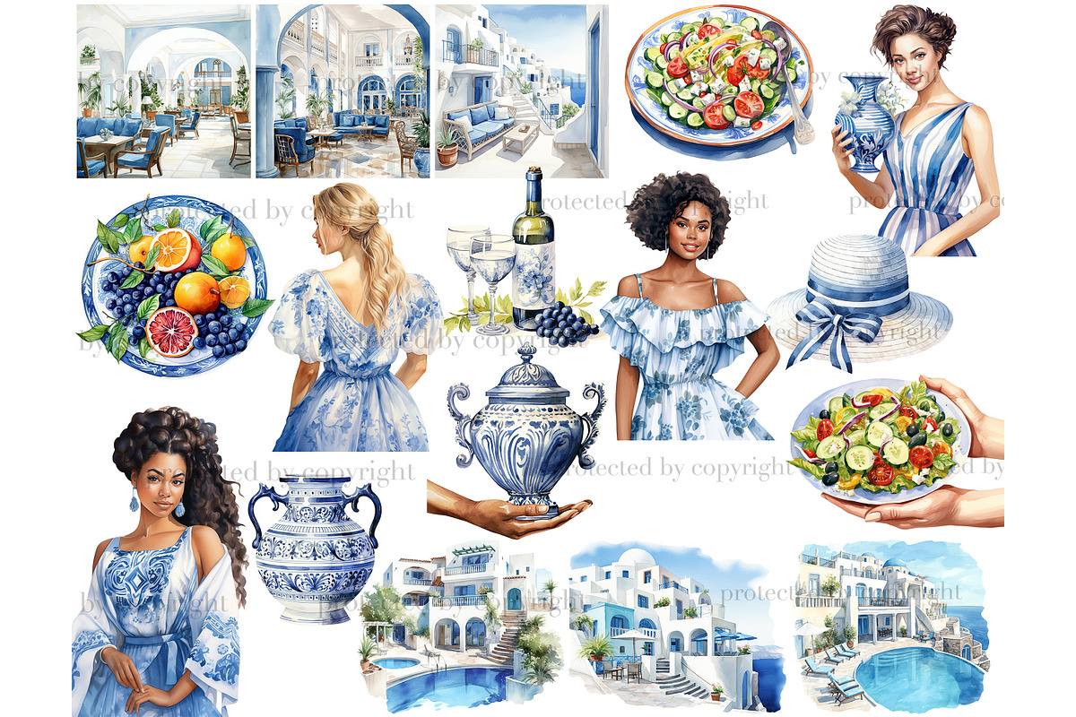 Santorini Clipart | Summer Vacation, a Person Illustration by GlamArtZhanna (Photo 4 of 6)