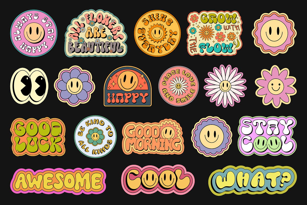 GROOVY STICKERS PACK VECTOR DESIGN, an Object Graphic by craftlove (Photo 2 of 5)
