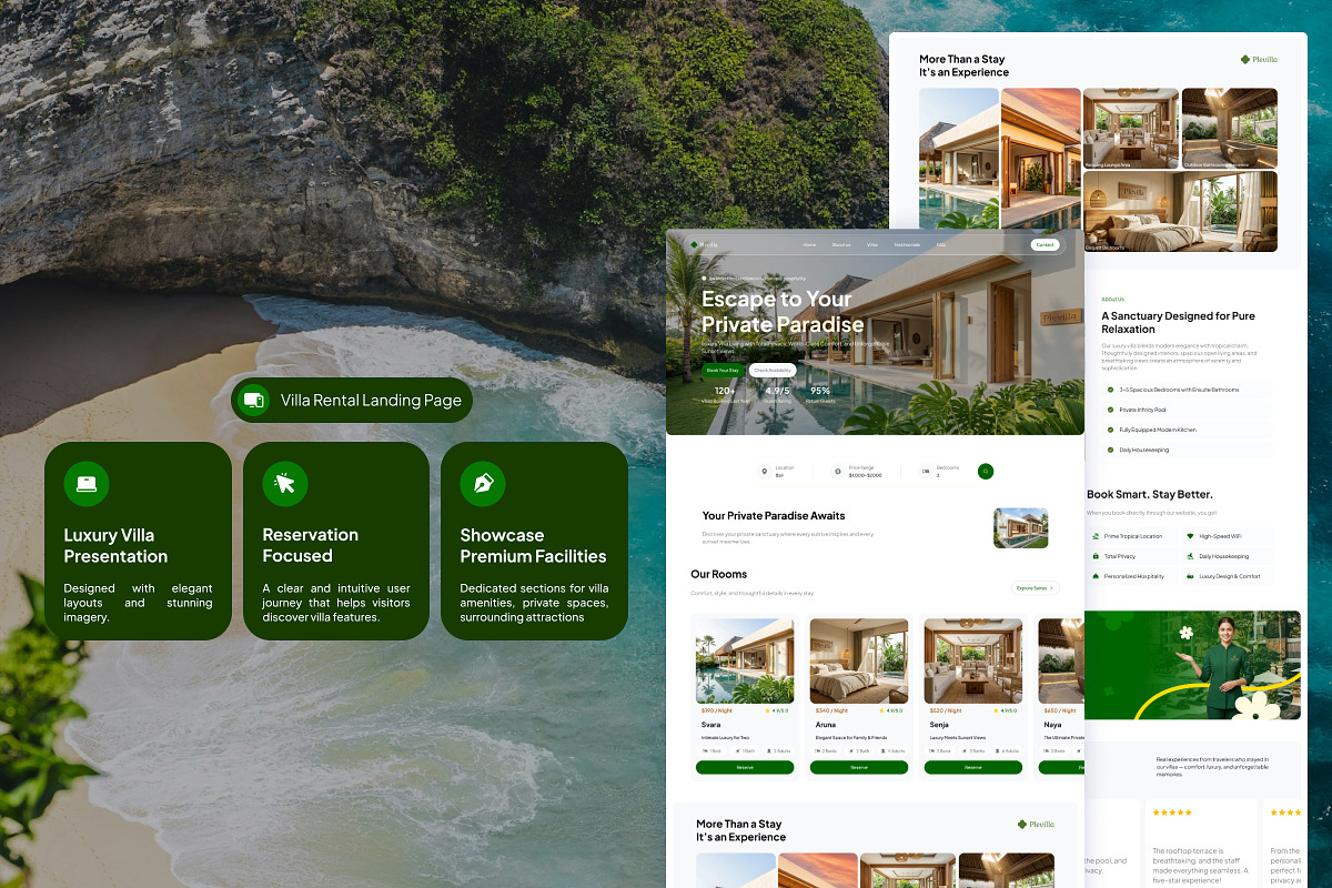 Plevilla - Villa Rental Website, a Landing Page Template by Font Kingdom (Photo 3 of 5)