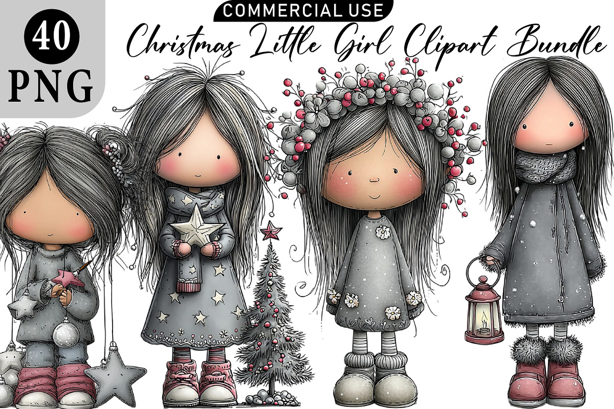 Christmas Little Girl Clipart, an Illustration by Daily.Designs (Photo 1 of 5)