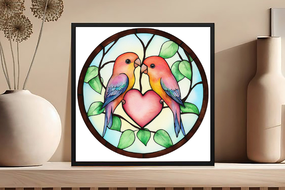 Round Stained Glass Birds Clipart, an Illustration by DreamCafeArt (Photo 8 of 9)