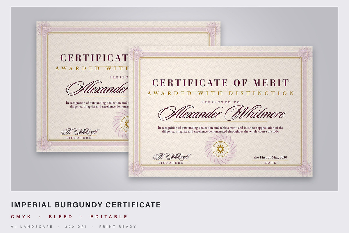 Burgundy Award Certificate Template, a Stationery Template by DesignerCandies (Photo 1 of 4)