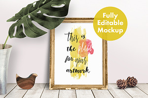 Frame Mockup w/ Philodendron & Decor