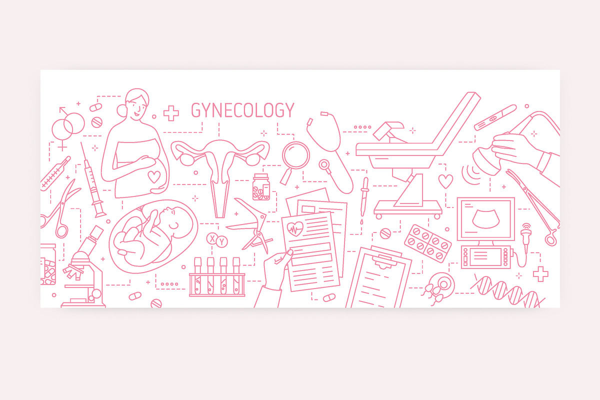 Gynecology line art banners, pattern, a Healthcare Illustration by Good Studio (Photo 3 of 9)