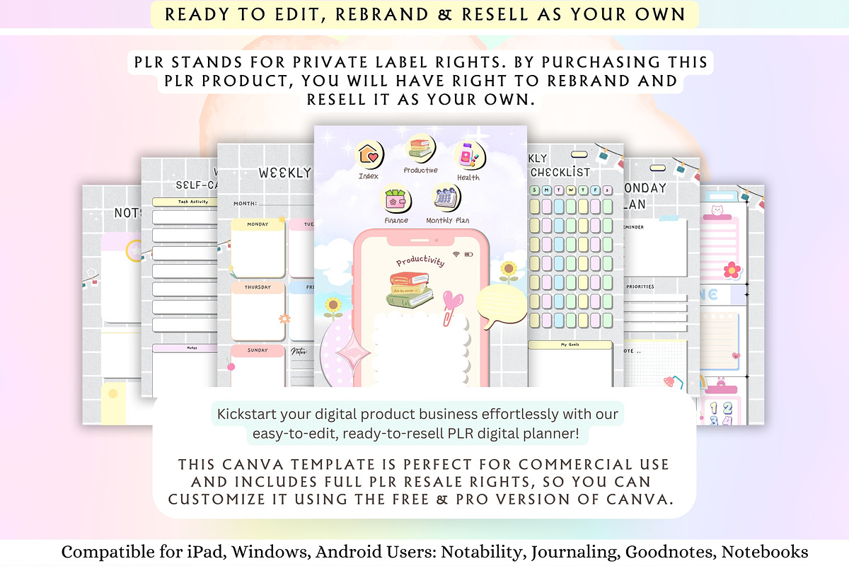 PLR Undated Digital Planner, a Stationery Template by Tas Creative Studio