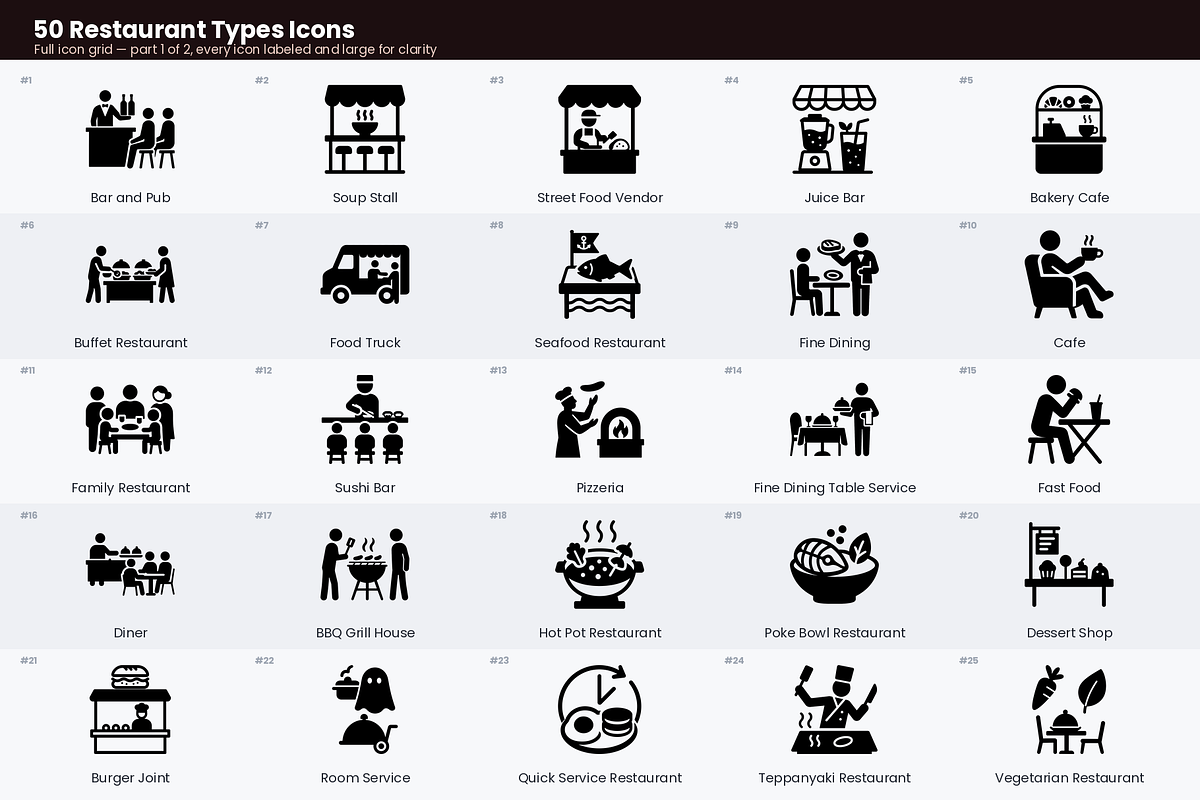 50 Restaurant Types Icons, a Duotone Icon by Symbolic Language (Photo 2 of 4)
