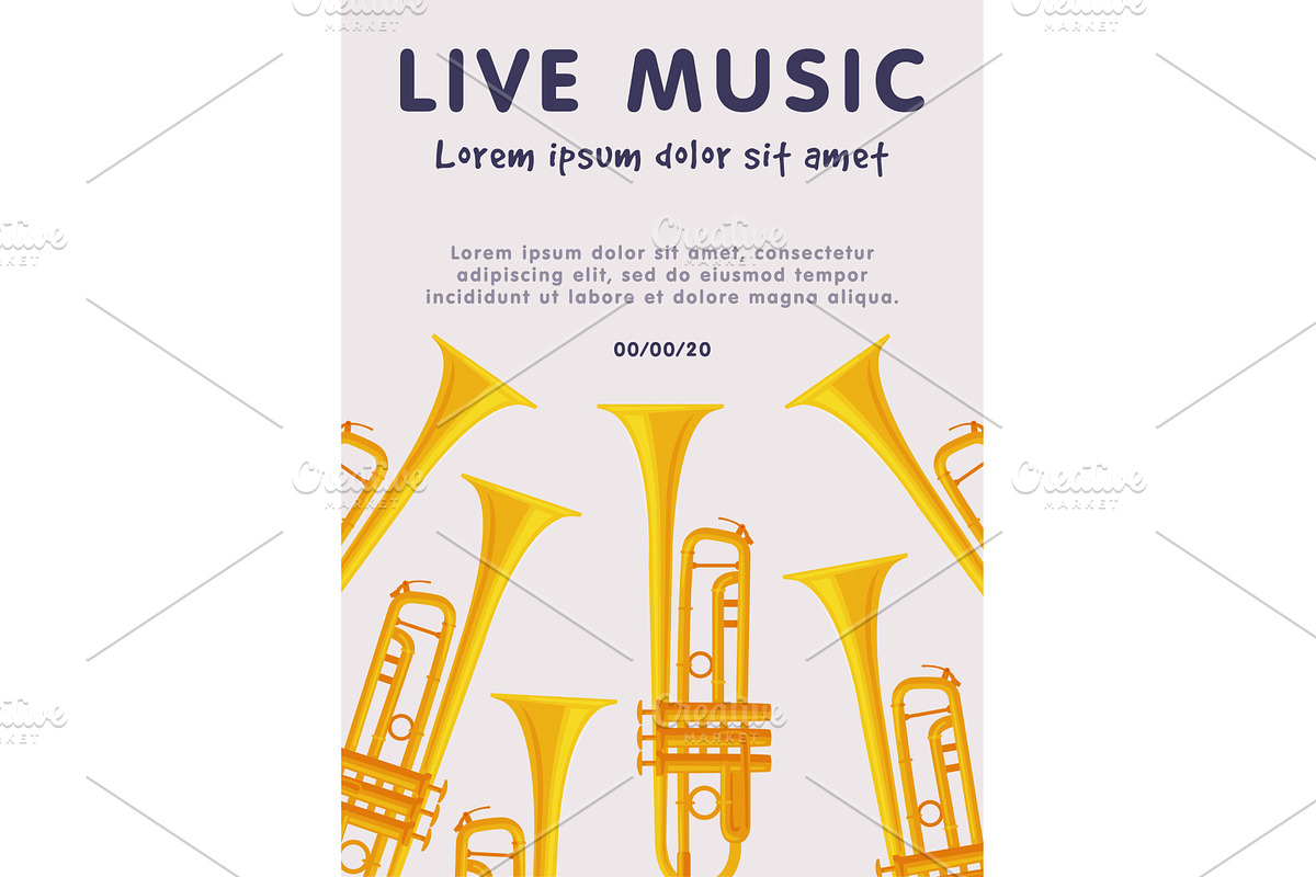 Live Music Banner with Trumpets, an Object Illustration by TopVectors