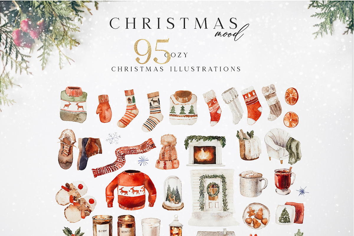 Christmas mood - watercolor set, a Seasonal Illustration by Youksy (Photo 3 of 20)