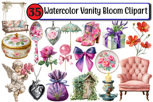 Watercolor Vanity Bloom Clipart, an Illustration by Design Market