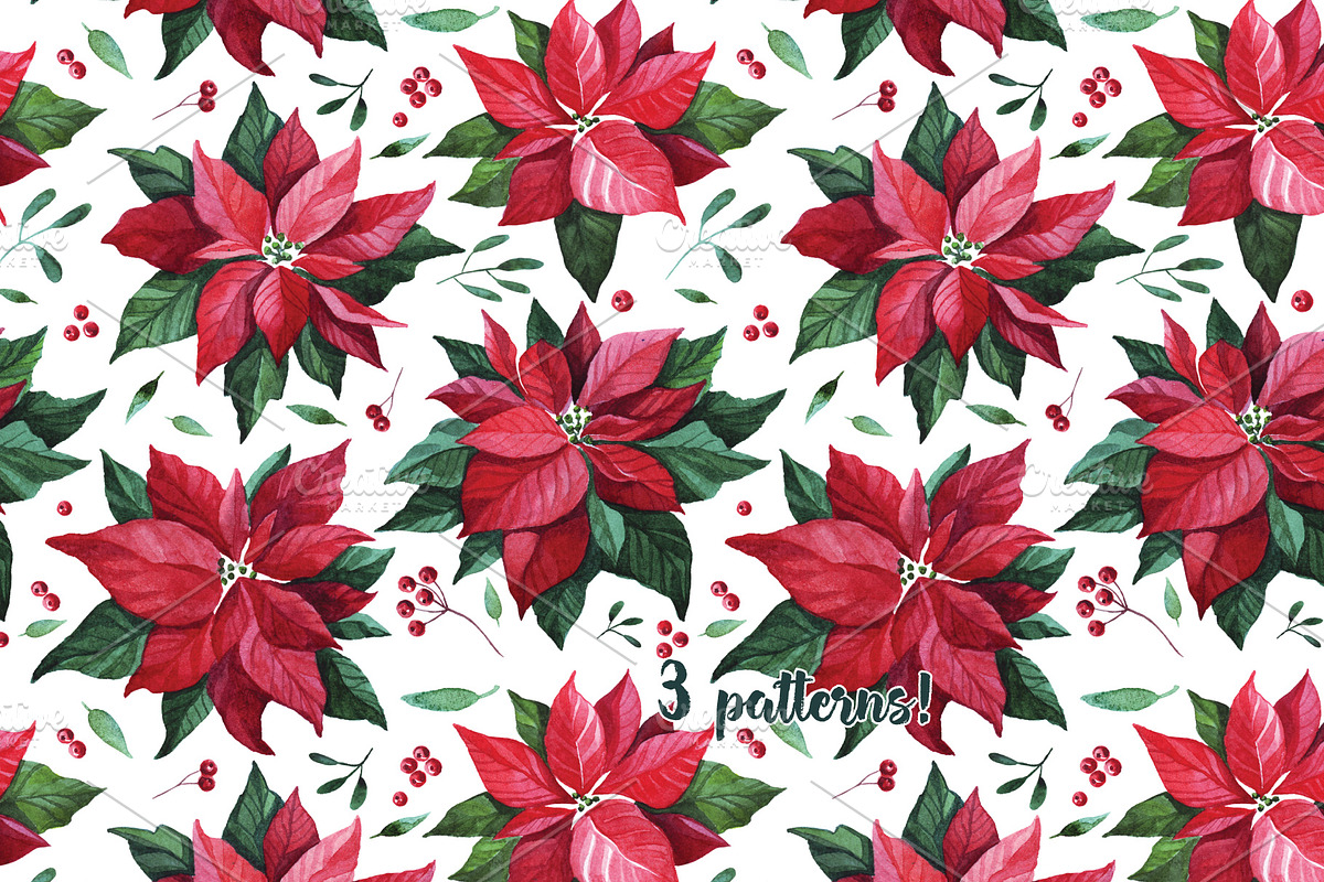 Watercolor Christmas flowers, a Decorative Illustration by YuliaBiser (Photo 9 of 10)