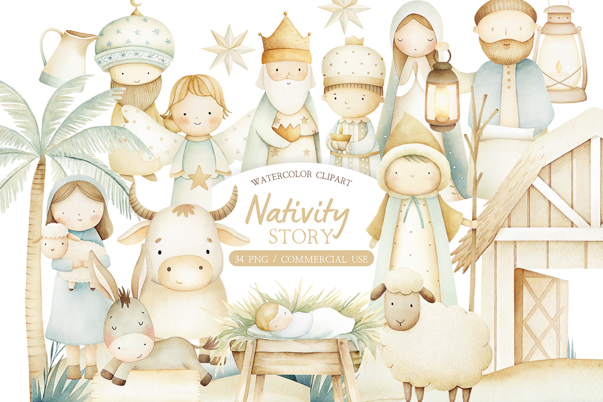 Nativity Story Watercolor Clipart, an Illustration by MockupWizard (Photo 1 of 5)