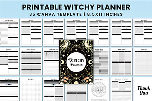 Witchy Planner For Canva KDP, a Stationery Template by Shumaya