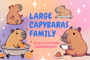 Illustrations of cute capybaras