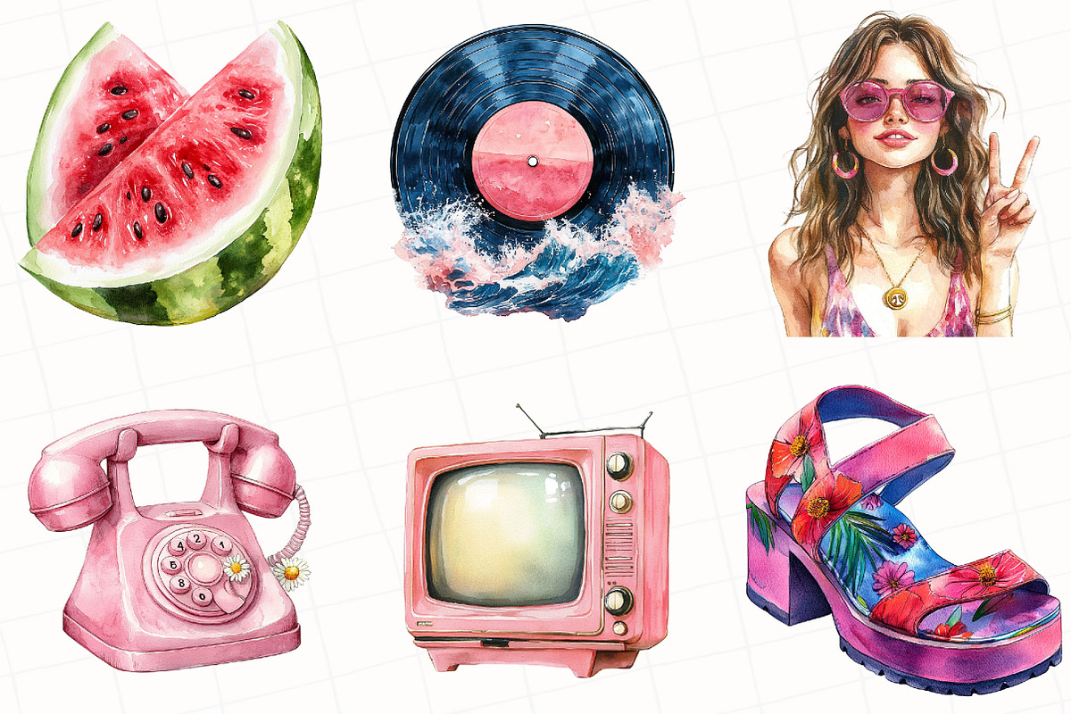 Pink Groovy Summer Clipart, an Illustration by OK Design (Photo 4 of 5)