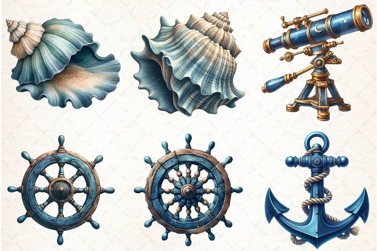 Watercolor Blue Nautical Collection, an Illustration by Libby Wishes (Photo 3 of 7)