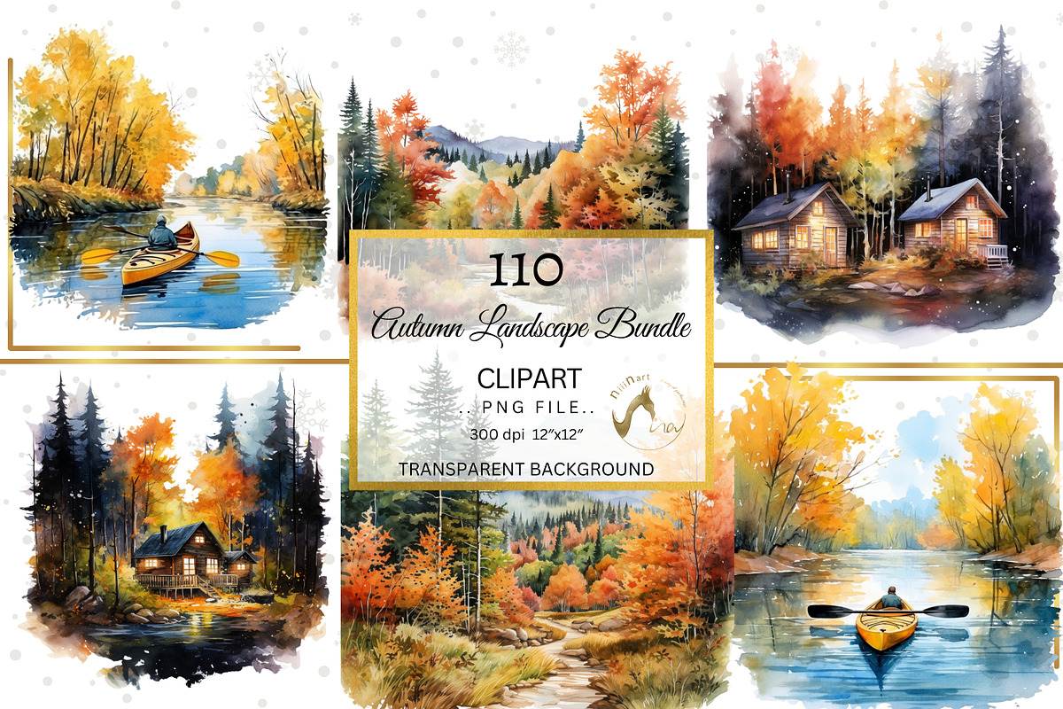 Watercolor Autumn Landscape Clipart, an Illustration by NiiiNArt (Photo 7 of 10)