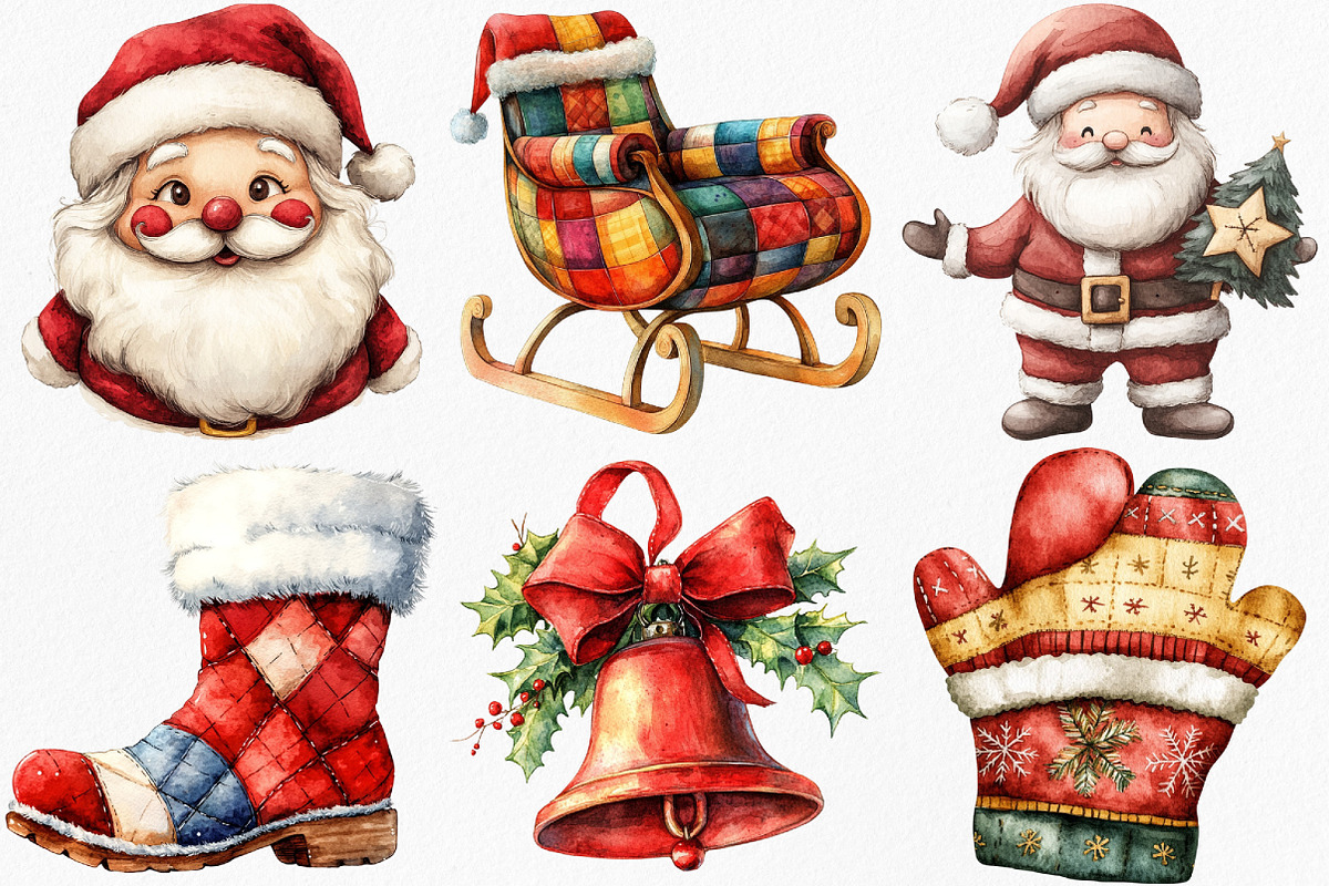 Patchwork Christmas Cute Santa, an Illustration by Canvas Craft (Photo 2 of 8)