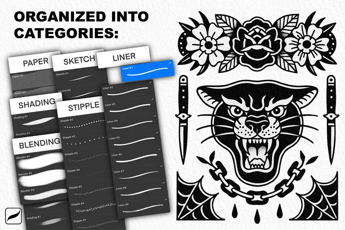 Traditional Tattoo Procreate Brushes, a Brush Add-On by Designbuys (Photo 4 of 6)